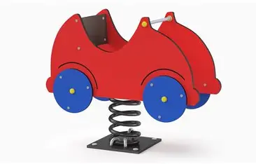 Wipptierfeder Rotes Kinderfahrzeug auf einer Feder, geeignet für Spielplätze.